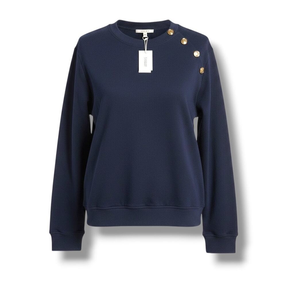 Derek Lam 10 Crosby Navy Blue Sweatshirt XXL Gold Button Shoulder Detail NWT